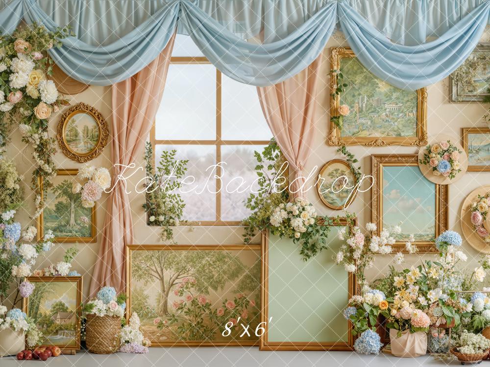 Kate Spring Floral Gallery Wall with Window and Pastel Frames Backdrop Designed by Emetselch