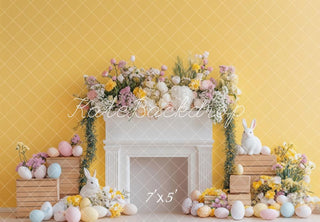 Kate Easter Bunny Floral Fireplace Yellow Printed Backdrop Designed by Patty Roberts