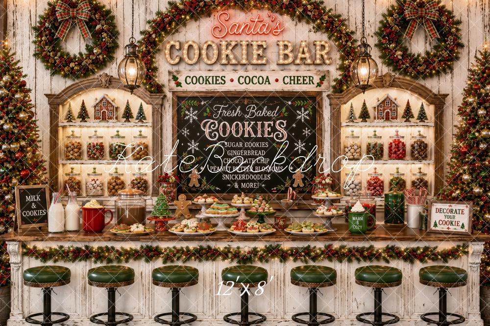 Kate Christmas Cookie Bar Stools Wreaths Rustic Printed Backdrop Designed by Ashley Paul