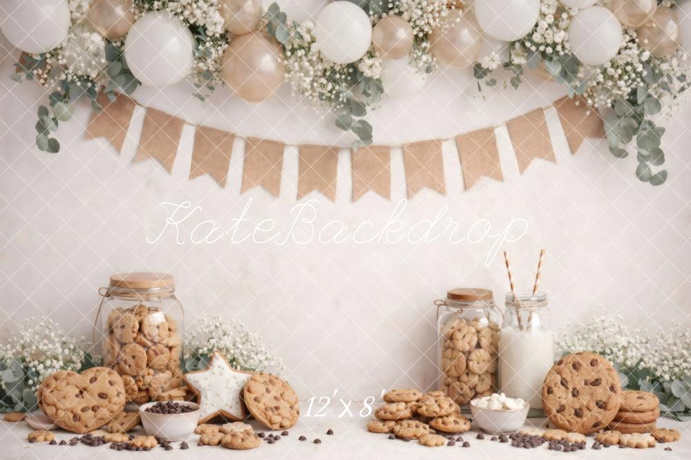 Kate Cake Smash Cookies Milk Balloons Garland Flowers Printed Backdrop Designed by Vertigo Productions