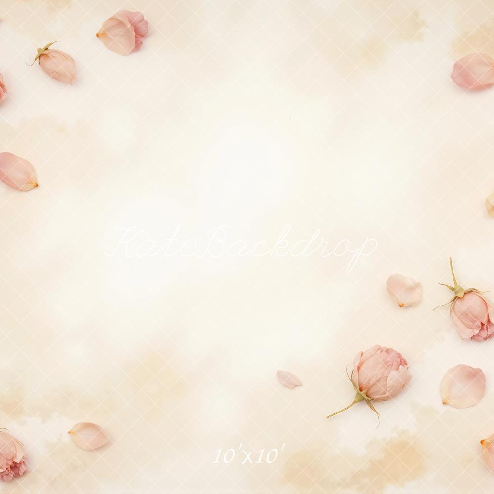 Kate Blush Pink Rose Petals Beige Printed Backdrop Designed by Mini MakeBelieve