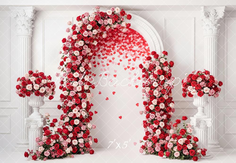 Kate Valentine's Day Flower Arch Red Pink Roses Heart Petals Backdrop Designed by Patty Roberts
