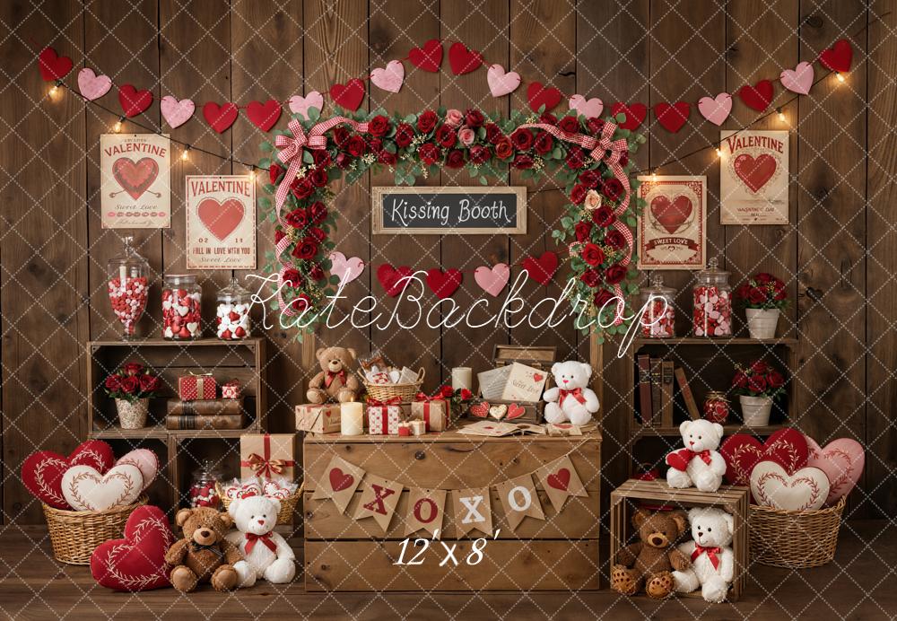 TEST Kate Valentine's Day Kissing Booth Heart Garland Teddy Bear Backdrop Designed by Emetselch