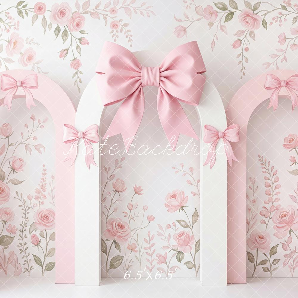 Kate Flower Arch Pink Roses Bows Floral Wall Printed Backdrop Designed by Patty Roberts