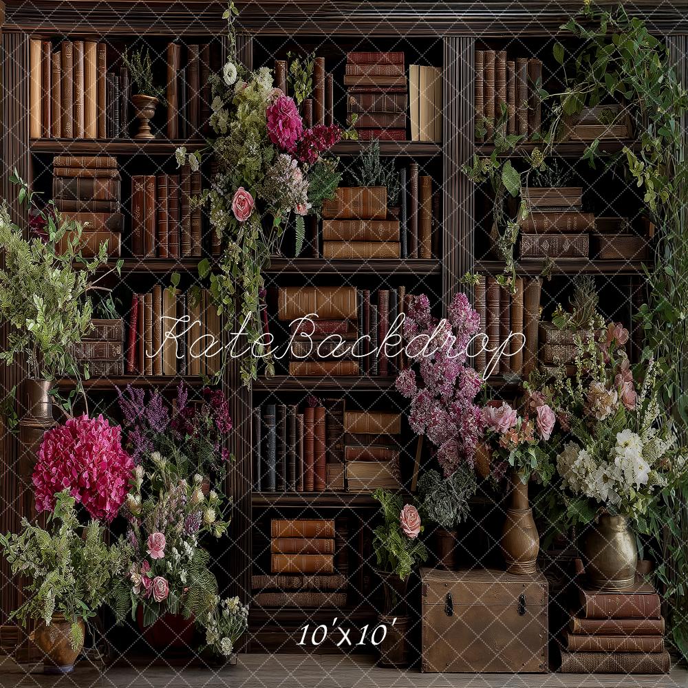 Kate Bookshelf Flower Arch Printed Backdrop Designed by Angela Miller