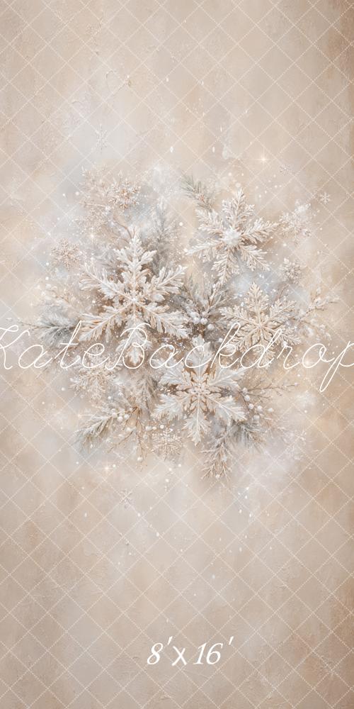 Kate Sweep Christmas Neutral Snowflakes Pine Branches Fine Art Printed Backdrop Designed by GQ