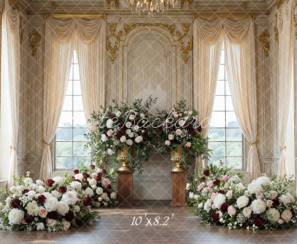 Kate Spring Elegant Ballroom Floral Arrangement Printed Backdrop Designed by Mini MakeBelieve