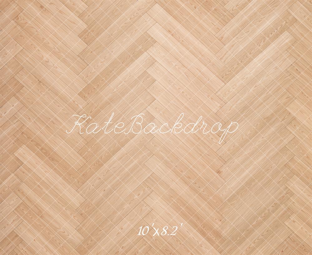 Kate Light Wood Herringbone Floor Printed Backdrop Designed by Emetselch