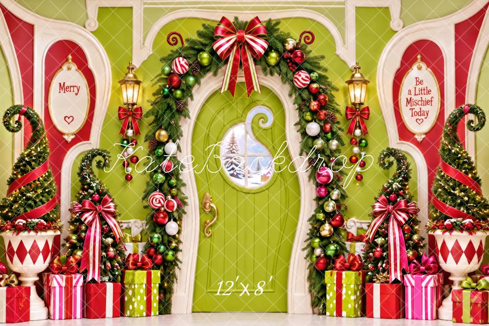 Kate Christmas Whimstical Green Door Garland Gifts Printed Backdrop Designed by Patty Roberts