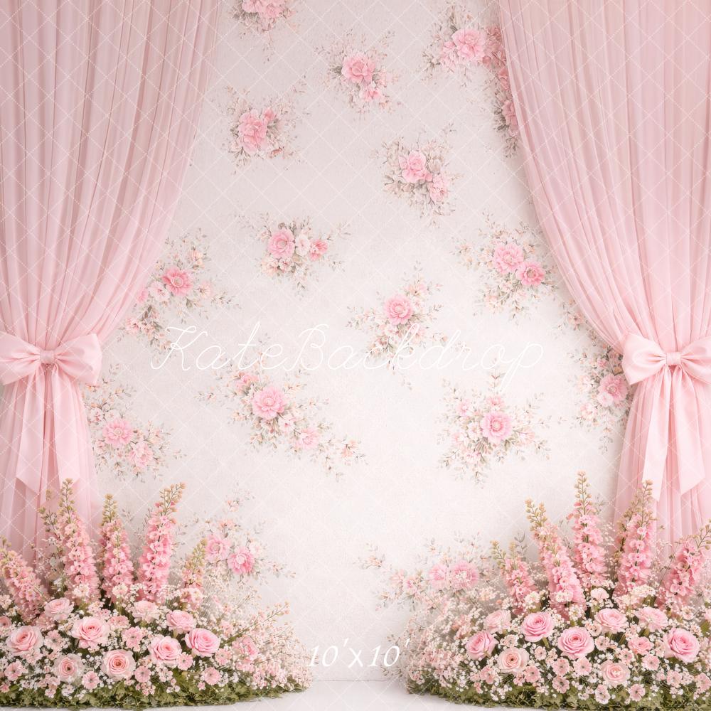 Kate Spring Pink Flower Arch Curtains Floral Wall Backdrop Designed by Megan Leigh Photography