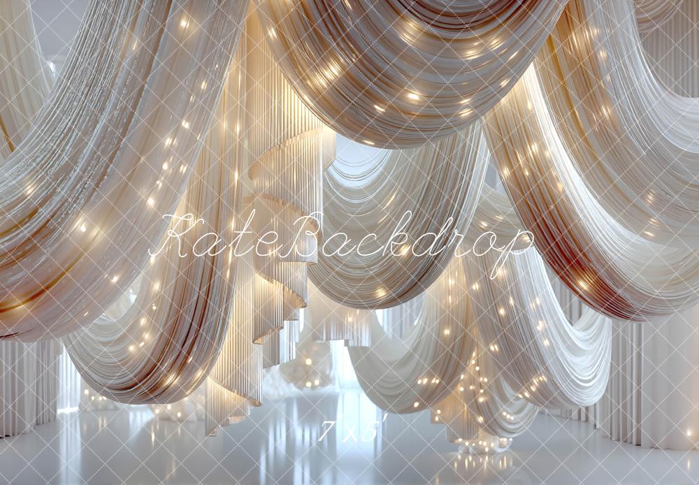 Kate White Draped Fabric With Lights Printed Backdrop Designed by Mini MakeBelieve