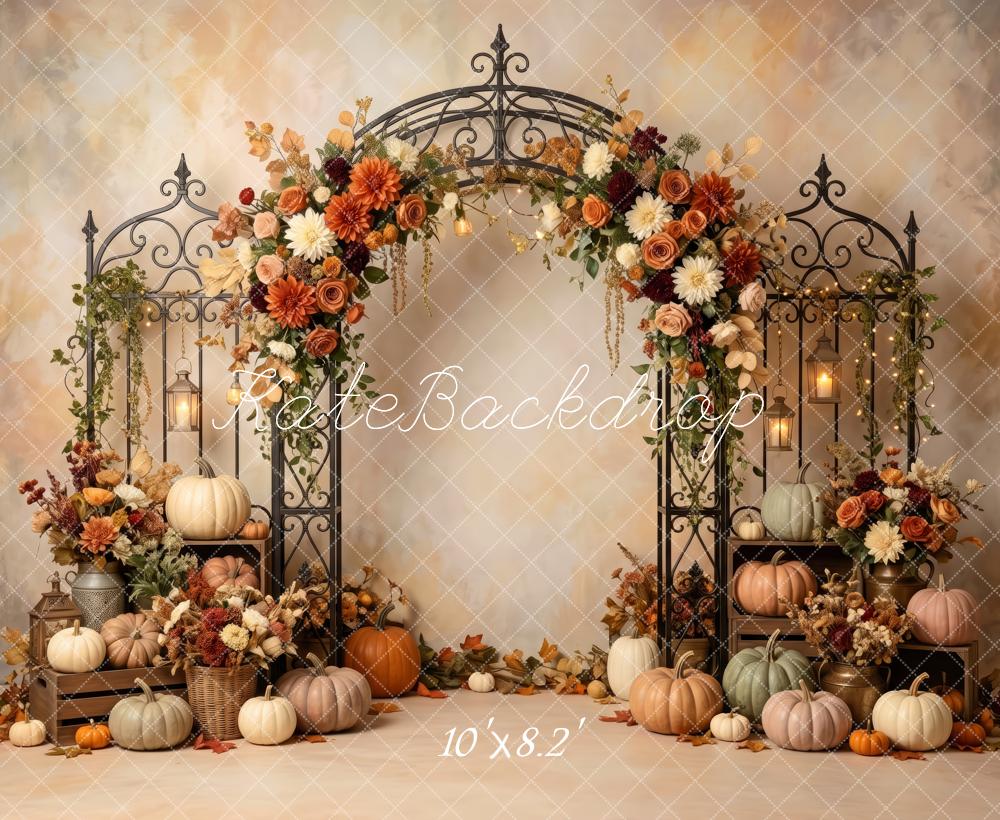 Kate Fall Pumpkin Wrought Iron Flower Arch Printed Backdrop Designed by Patty Roberts