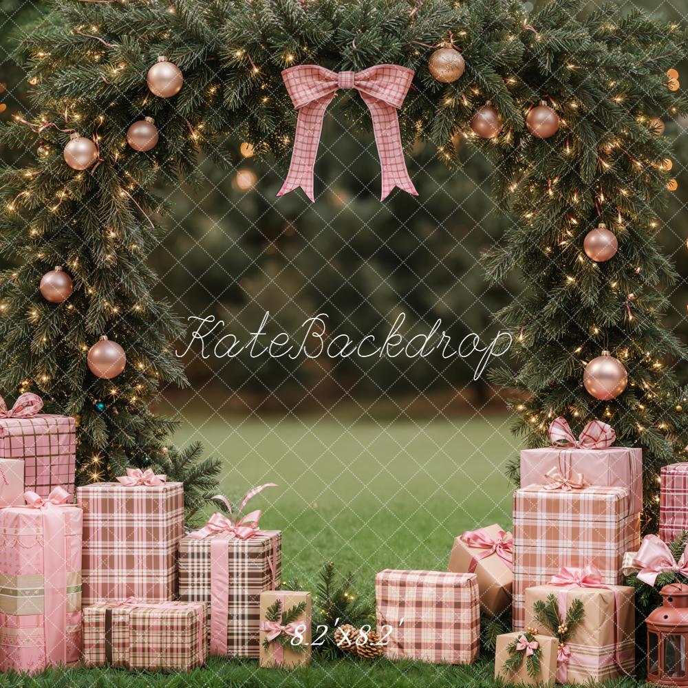 Kate Christmas Pink Bow Arch Gift Garland Lights Garden Backdrop Designed by Emetselch