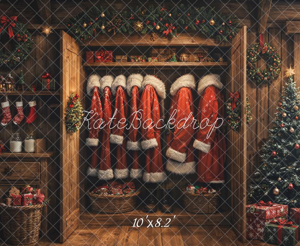 Kate Christmas Santa Closet Tree Wreath Stockings Backdrop Designed by Emetselch