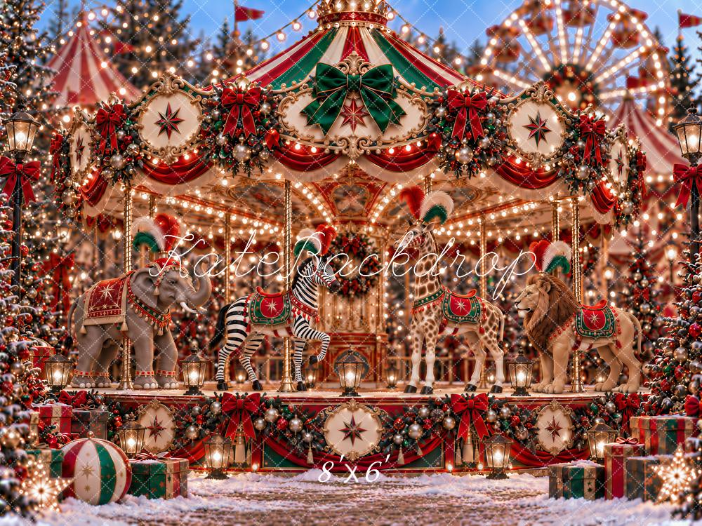 Kate Christmas Circus Carousel Animals Amusement Park Printed Backdrop Designed by Ashley Paul