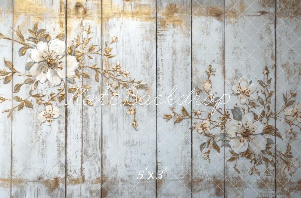 Rustic Vintage Floral Wooden Plank Backdrop