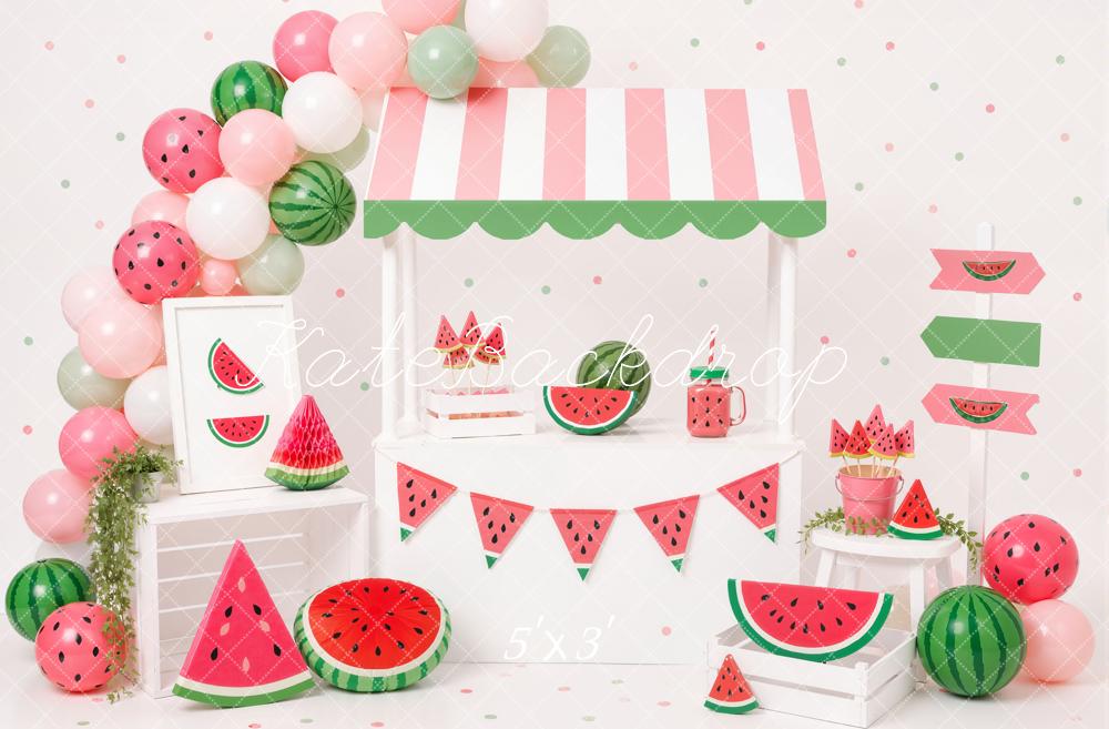 Kate Summer Watermelon Fruit Stand Balloons Printed Backdrop Designed by Emetselch