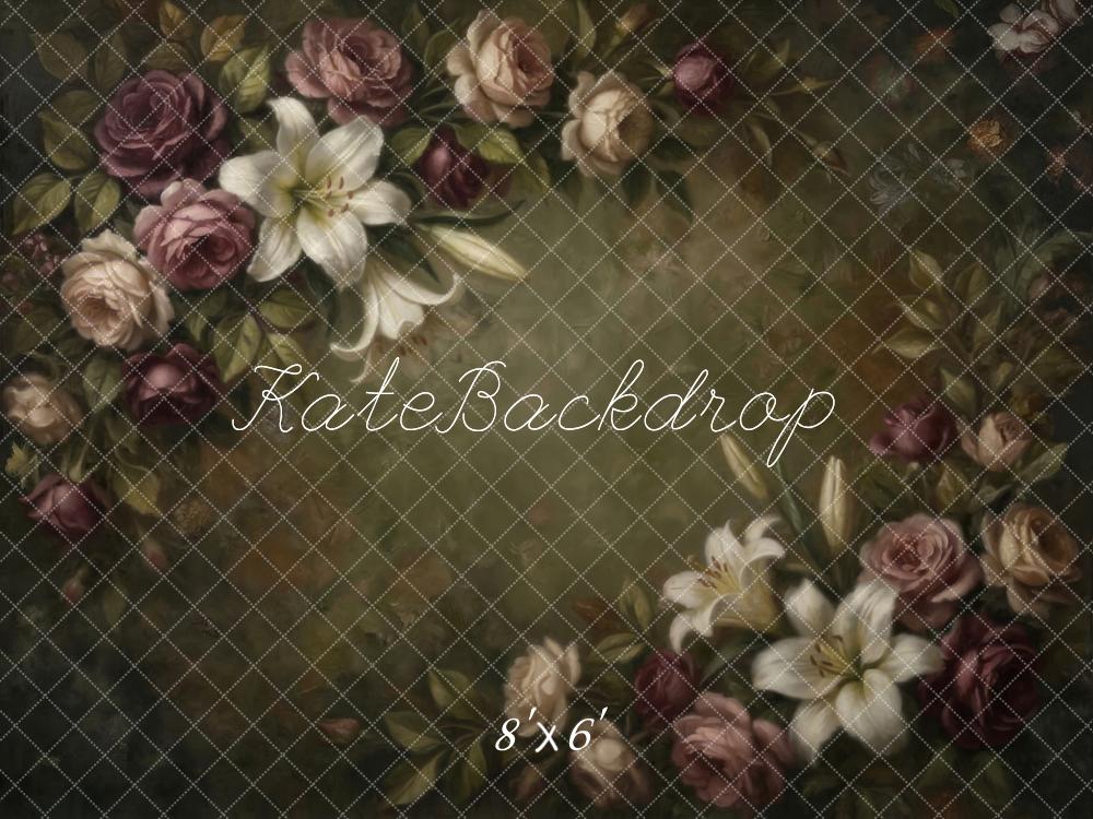 Kate Fine Art Vintage Roses Lilies Floral Arrangement Printed Backdrop Designed by Emetselch