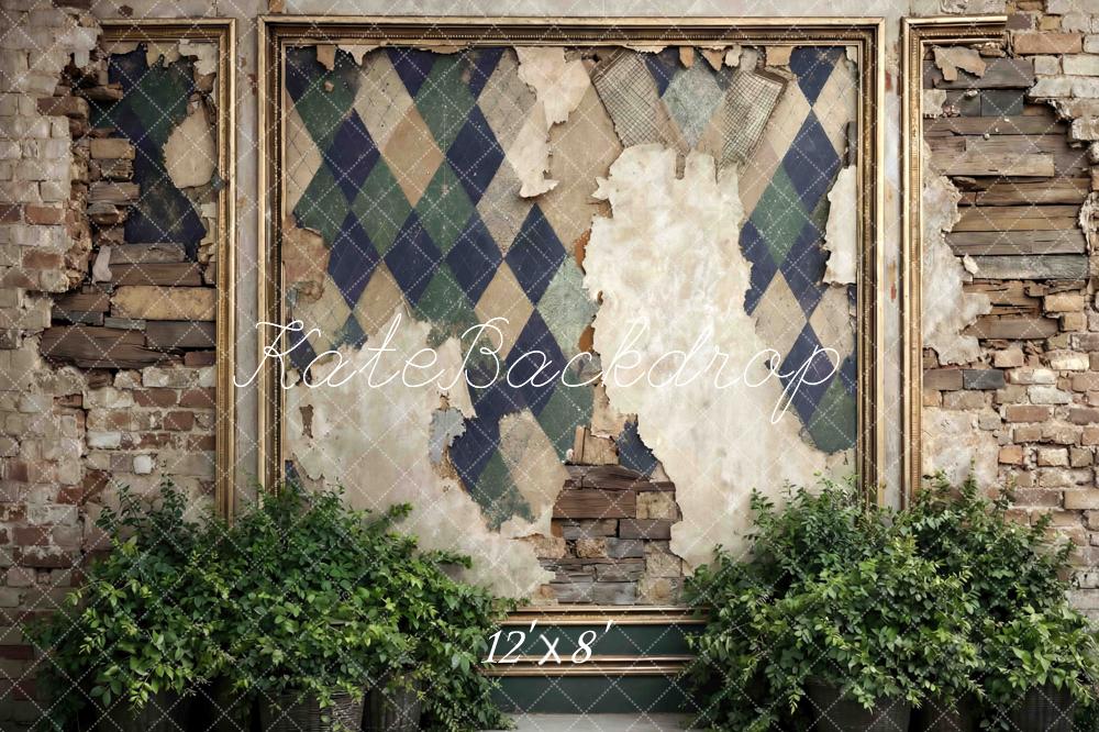 Kate Father's Day Vintage Argyle Brick Wall Plants Printed Backdrop Designed by Mini MakeBelieve