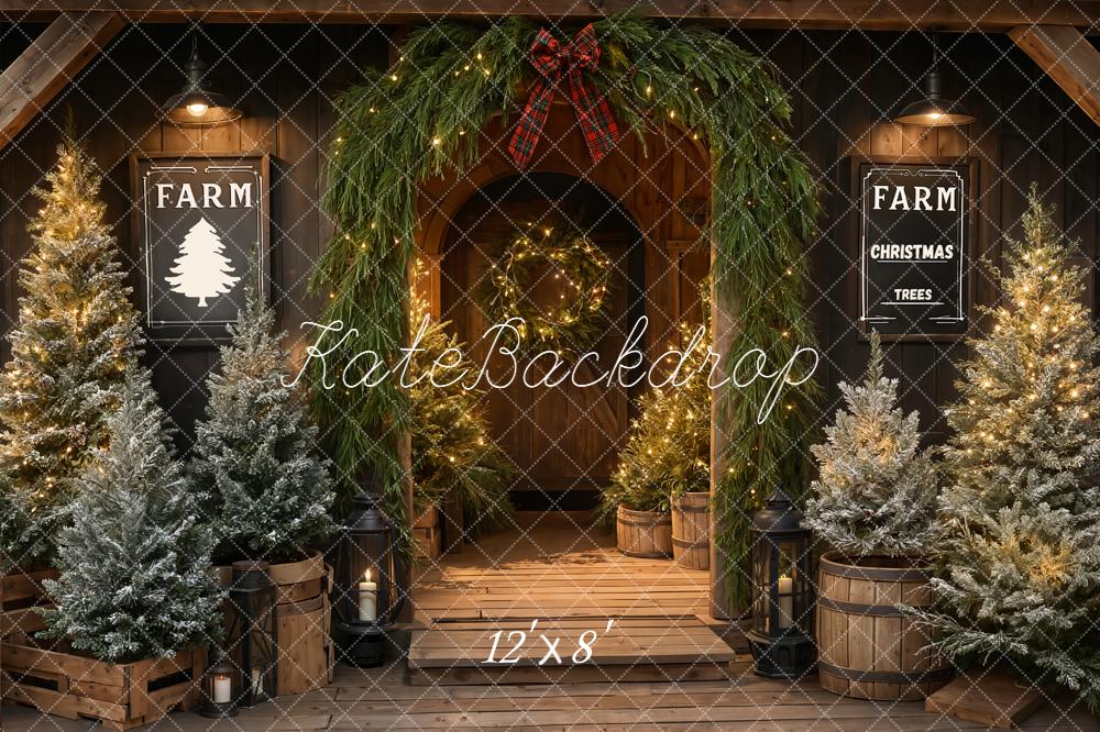 Kate Christmas Trees Farmhouse Porch Garland Arch Backdrop Designed by Emetselch