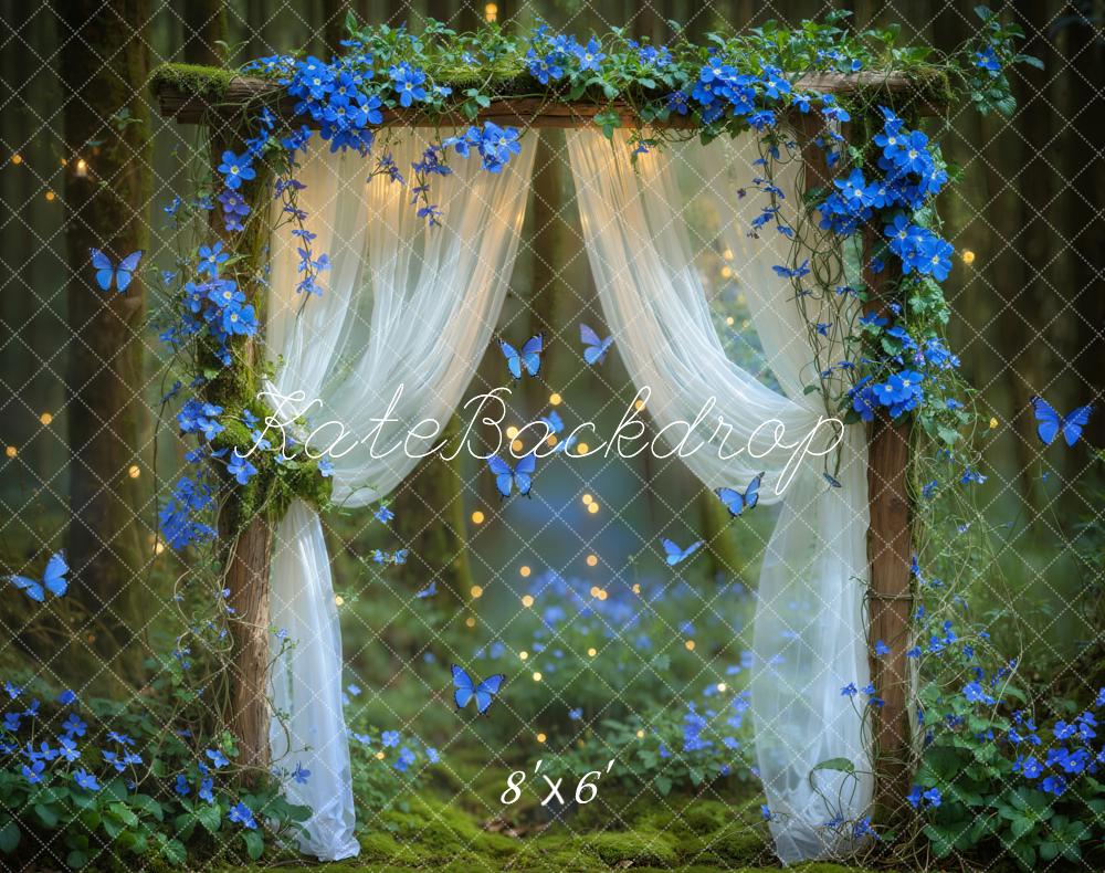 Fondo de Arco Floral Azul del Bosque de Hadas Mariposas Diseñado por Emetselch