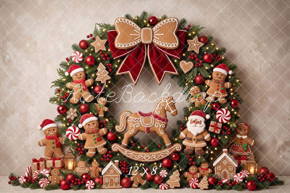Kate Christmas Gingerbread Cookies Arch Wreath Rocking Horse Printed Backdrop Designed by Patty Roberts