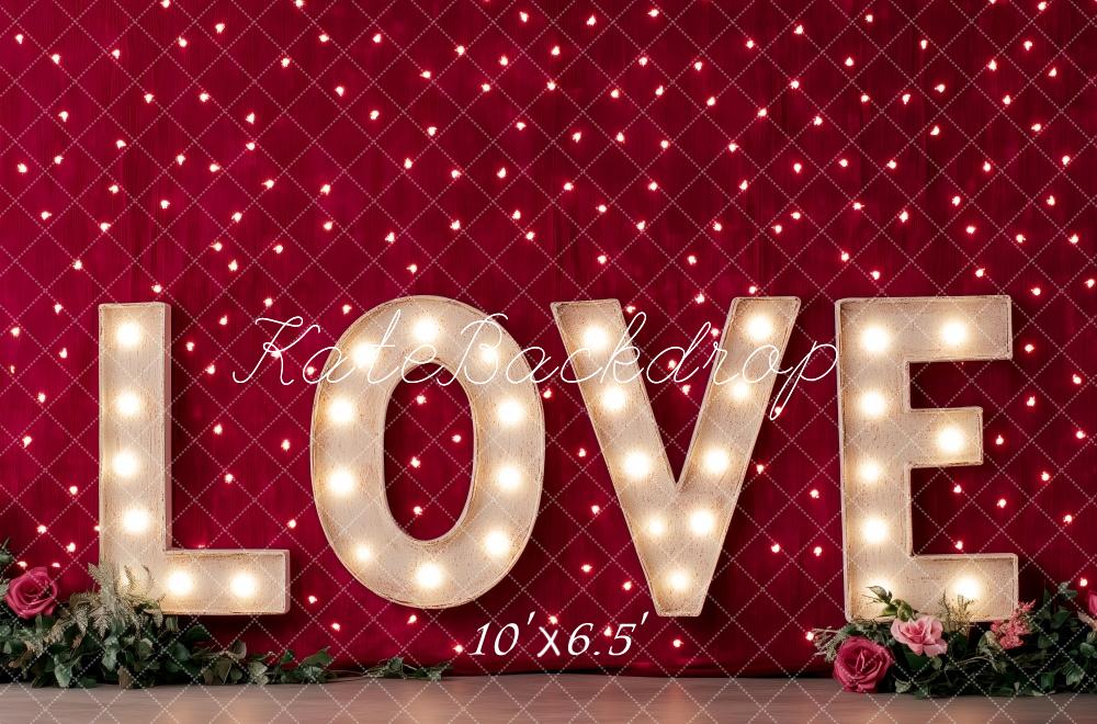 Valentine Love Lights Rode Muur Foto Achtergrond Designed by Patty Roberts