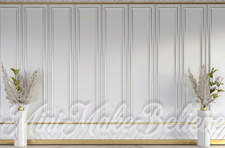 Fondo de Pared Vintage Blanco y Dorado Diseñado por Mini MakeBelieve