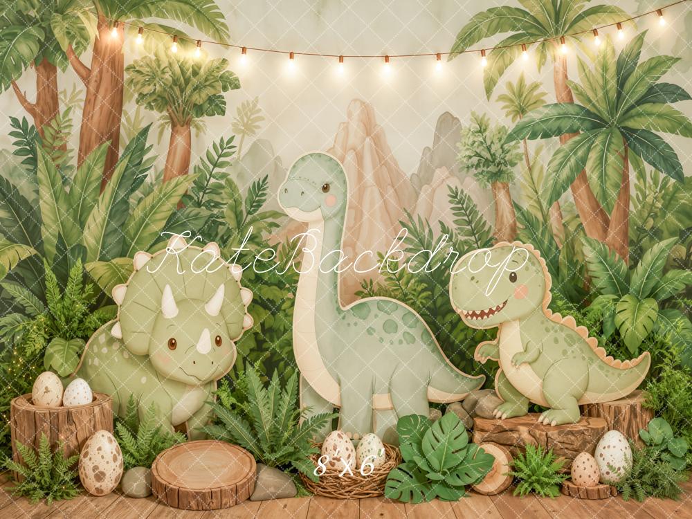 Kate Cake Smash Dinosaur Jungle Cartoon Eggs Printed Backdrop Designed by Emetselch