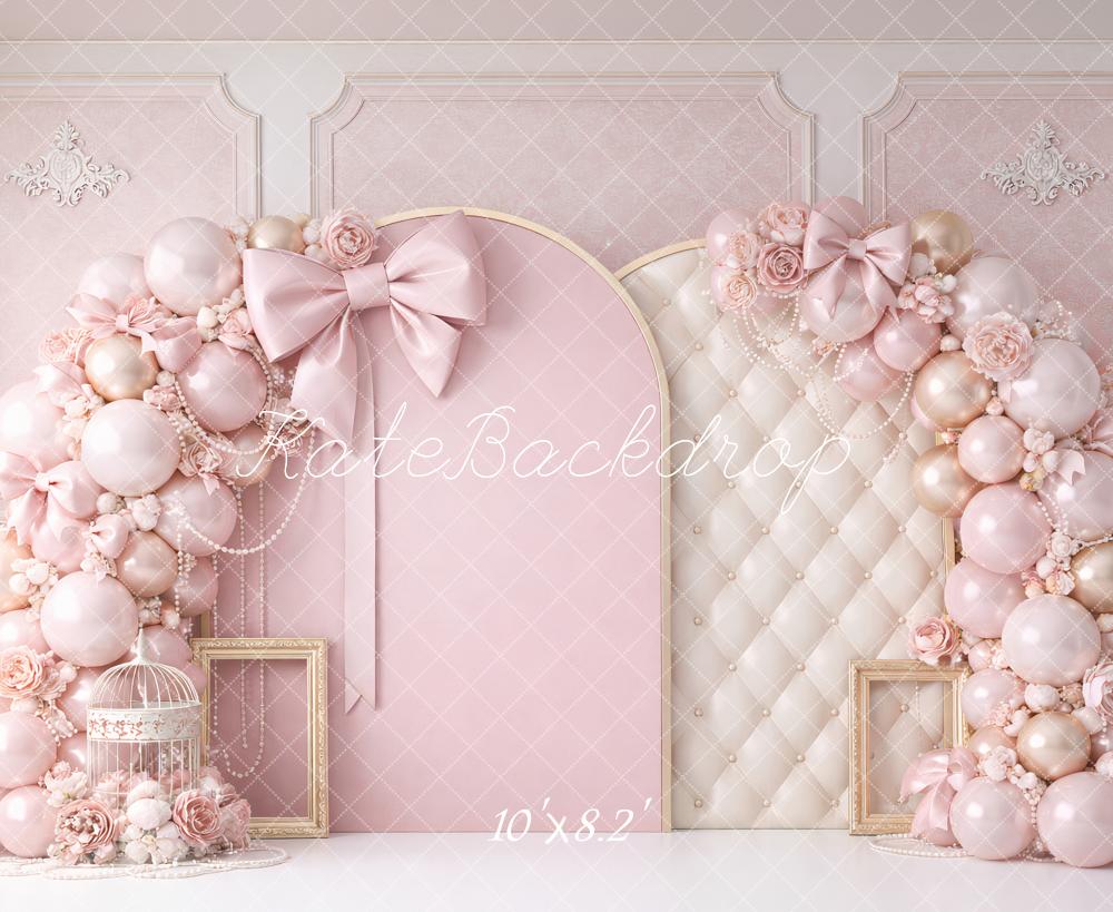 Kate Birthday Princess Pink Arch Balloon Bow Flower Printed Backdrop Designed by Ashley Paul