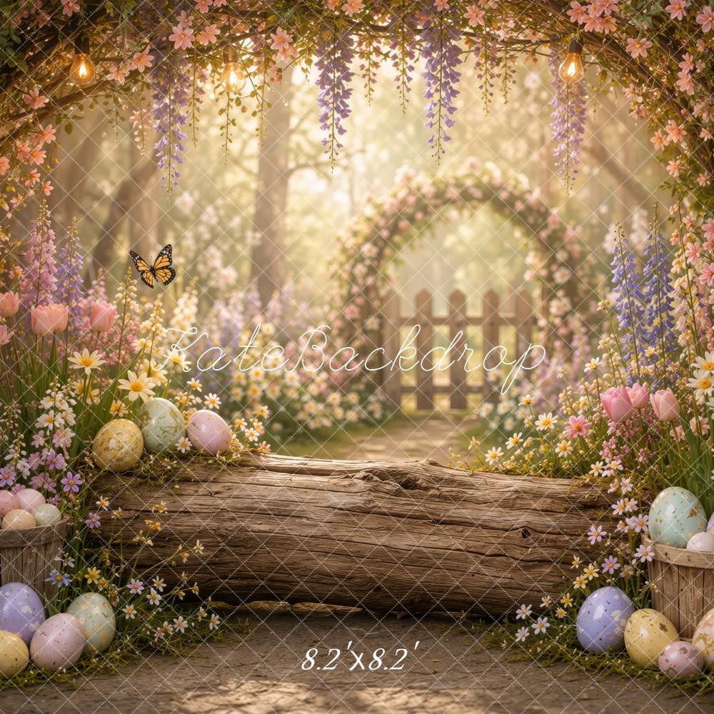 Kate Easter Floral Garden Log Bench Arch Eggs Printed Backdrop Designed by Ashley Ward