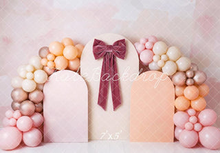 Kate Cake Smash Pink Balloon Arch with Panels and Bow Printed Backdrop Designed by Patty Roberts