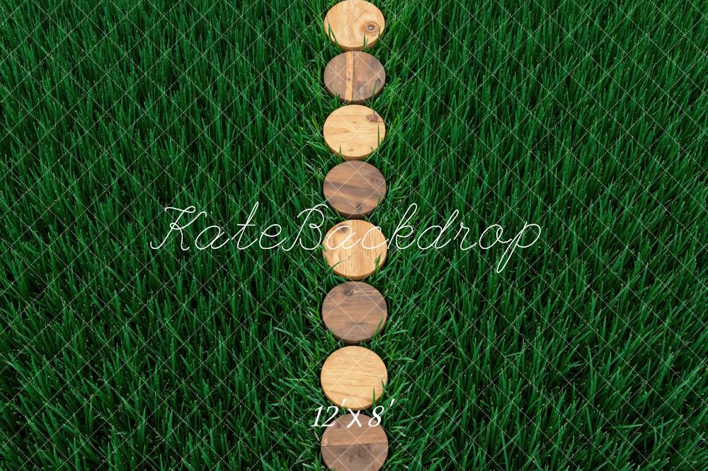 Kate Wood Slice Path On Grass Floor Printed Backdrop Designed by Mini MakeBelieve