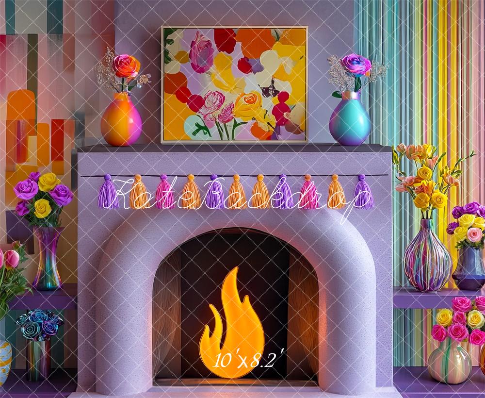 Fondo de chimenea con flores coloridas diseñado por Mini MakeBelieve