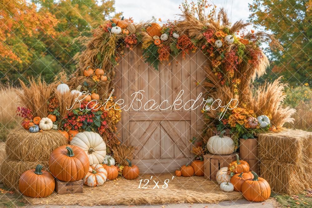 Kate Fall Outdoor Pumpkin Harvest Hay Backdrop Designed by Emetselch