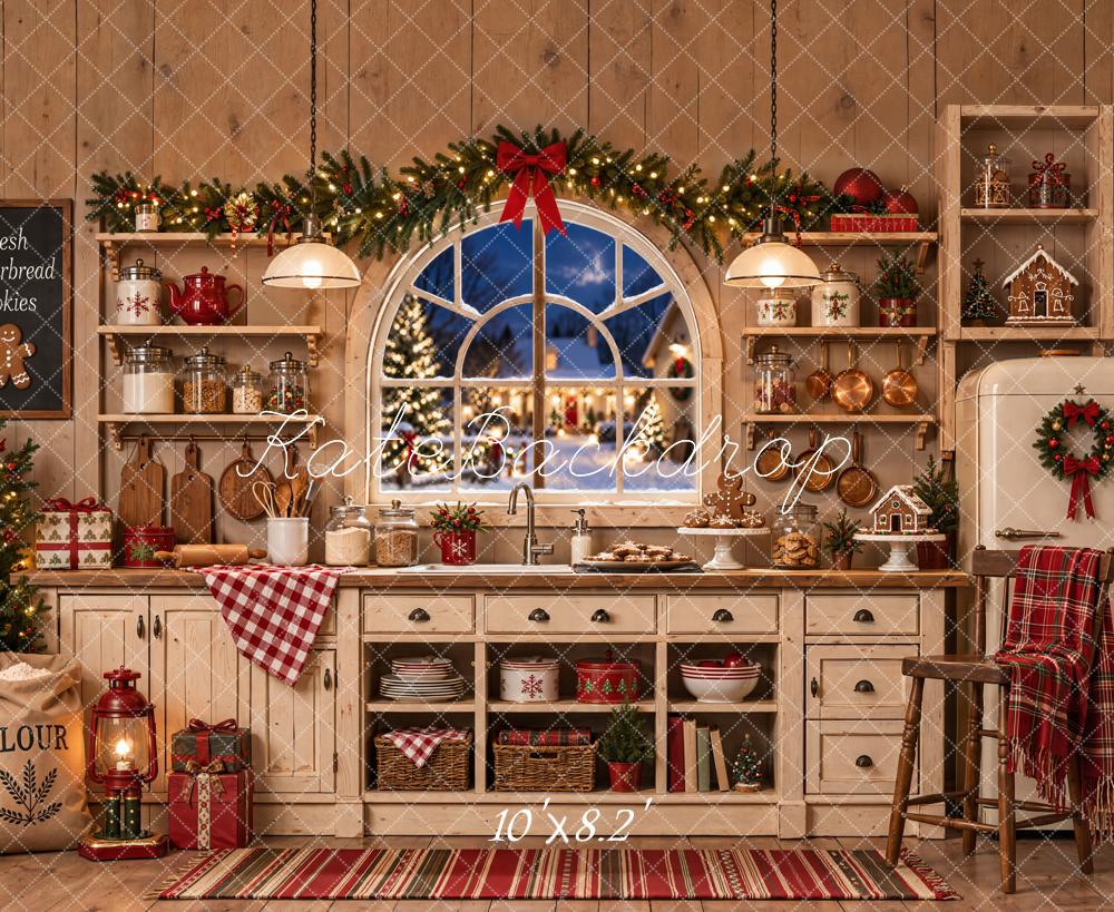 Kate Christmas Gingerbread Kitchen Window Printed Backdrop Designed by Emetselch