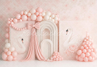 Fondo de Arco de Globos Rosados de Cisne de Cumpleaños