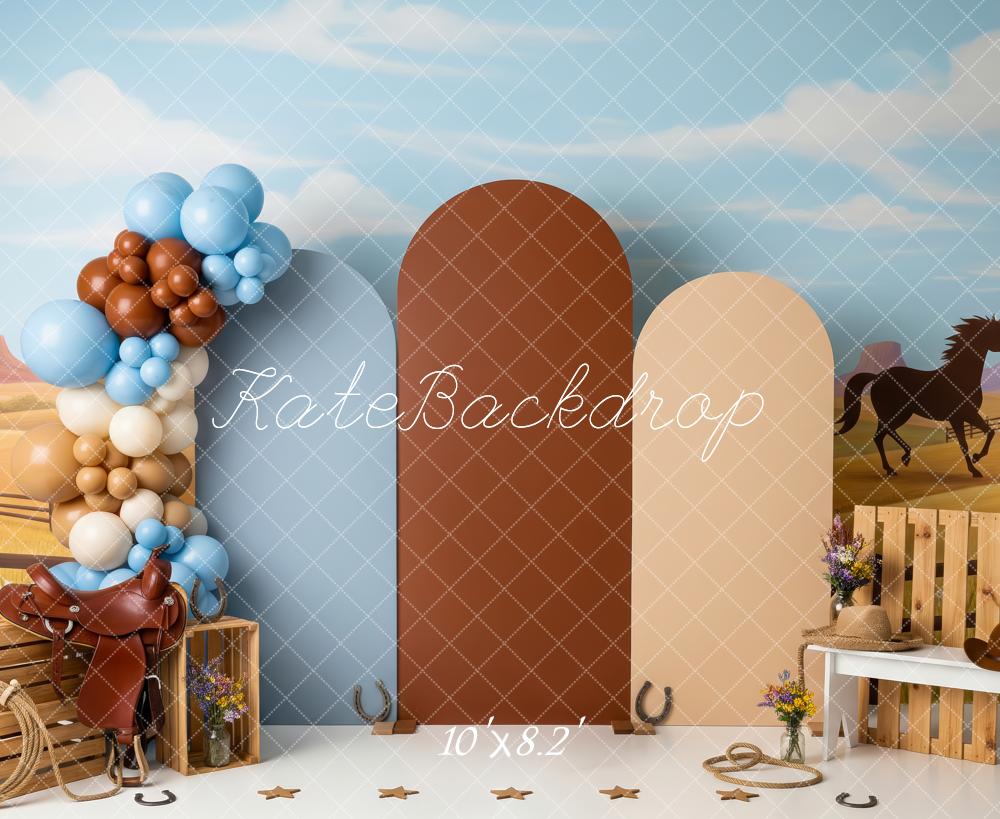 Kate Western Cowboy Desert Saddle Horse Balloons Printed Backdrop Designed by Patty Roberts