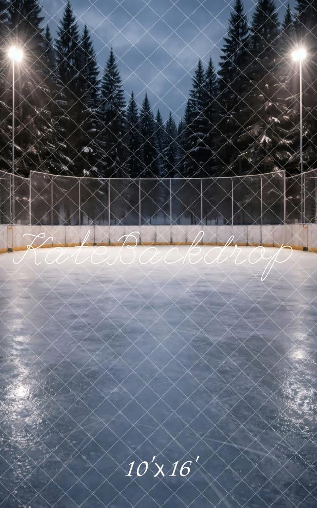 Kate Sweep Winter Ice Rink Pine Trees Forest Printed Backdrop Designed by Vertigo Productions