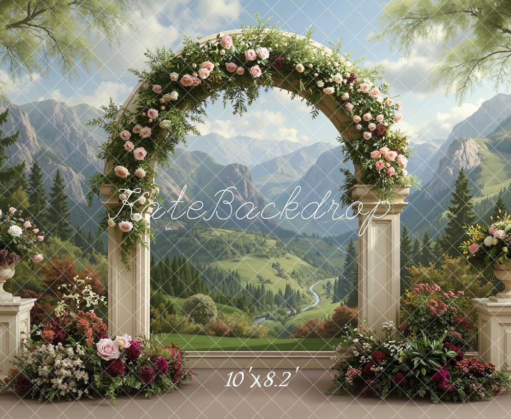 Kate Spring Flower Arch Mountain Scenery Backdrop Designed by Mini MakeBelieve