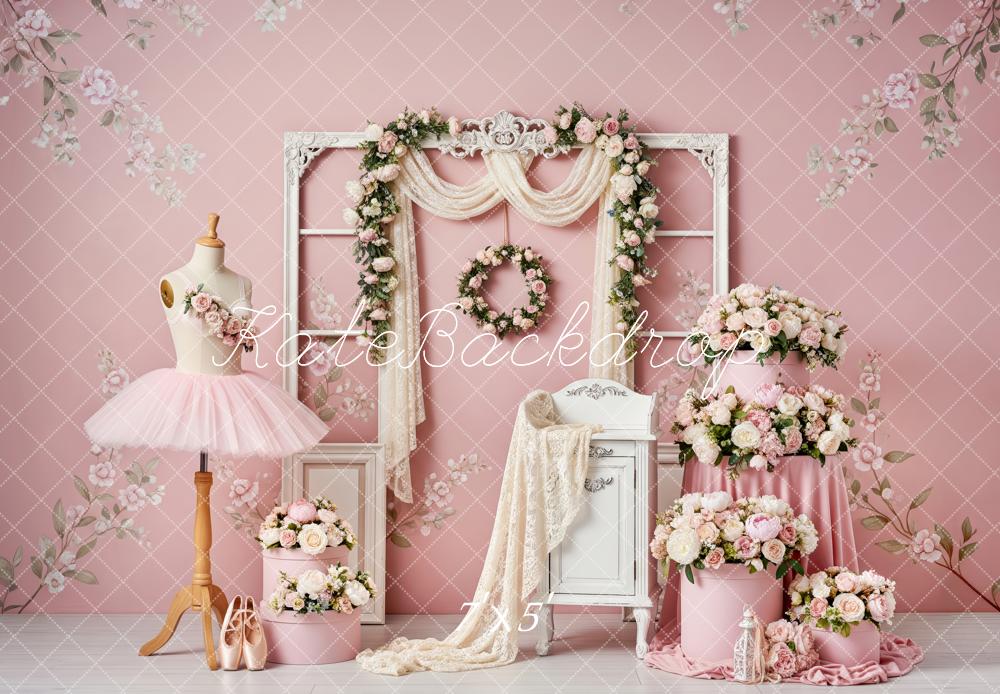 Kate Pink Flower Arch Ballerina Decor Printed Backdrop Designed by Patty Roberts