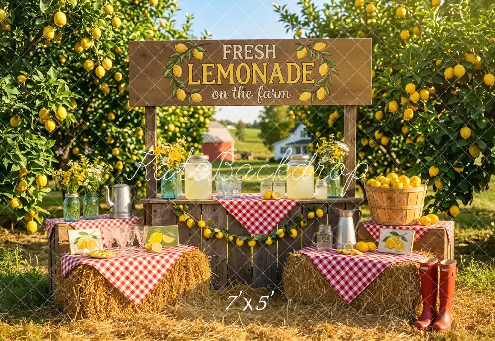 Kate Summer Lemonade Stand Lemon Orchard Farm Hay Bales Backdrop Designed by Emetselch