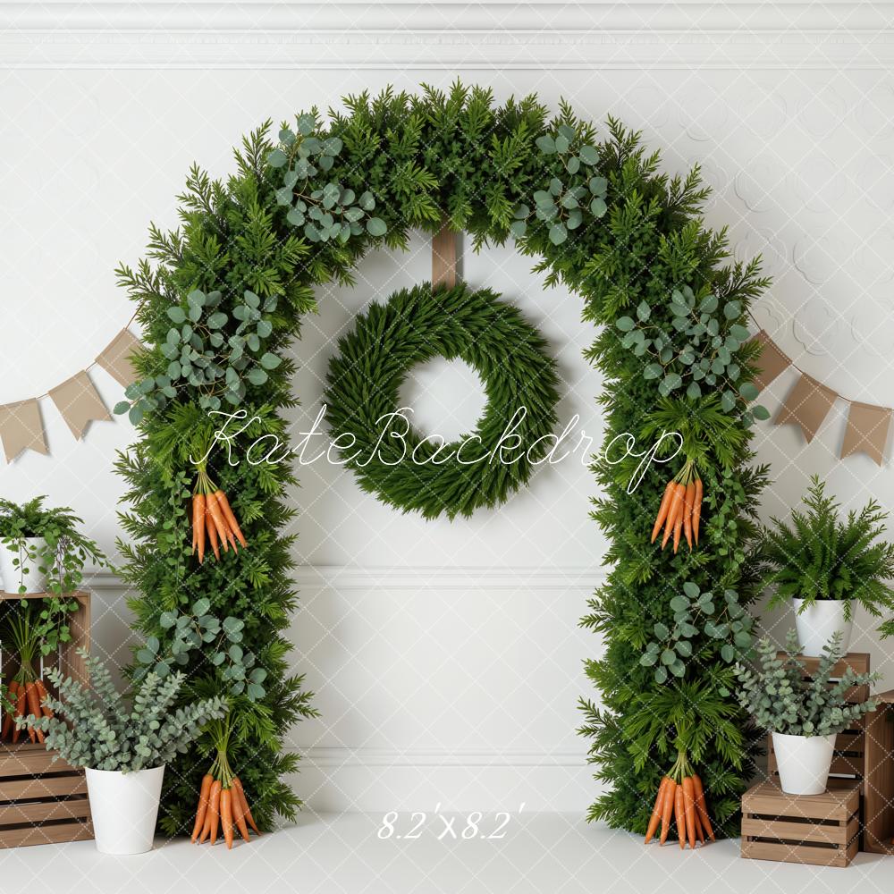 Kate Spring Flower Arch Greenery Carrots Crates Banner Printed Backdrop Designed by Mini MakeBelieve