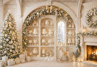 Kate Christmas Tree White Vintage Arch Fireplace Cabinet Cake Printed Backdrop Designed by Emetselch