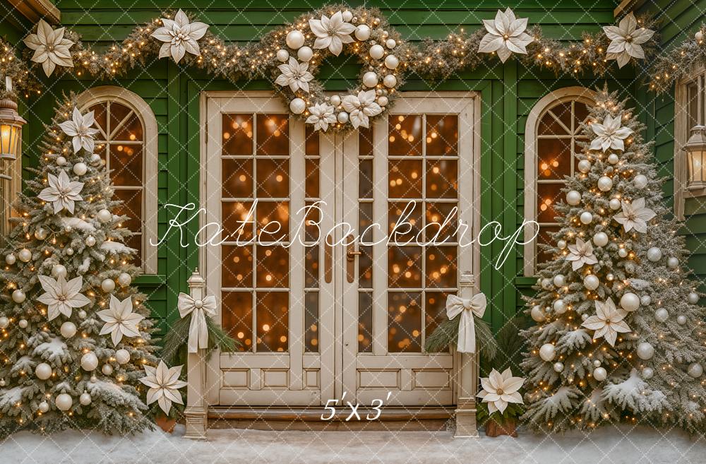 Kate Christmas Trees White Poinsettias Doorway Wreath Backdrop Designed by Ashley Paul