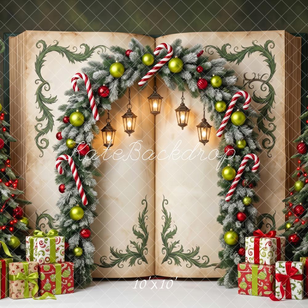 Kate Christmas Tree Fantasy Open Book Arch Candy Canes Gifts Lanterns Printed Backdrop Designed by Patty Roberts