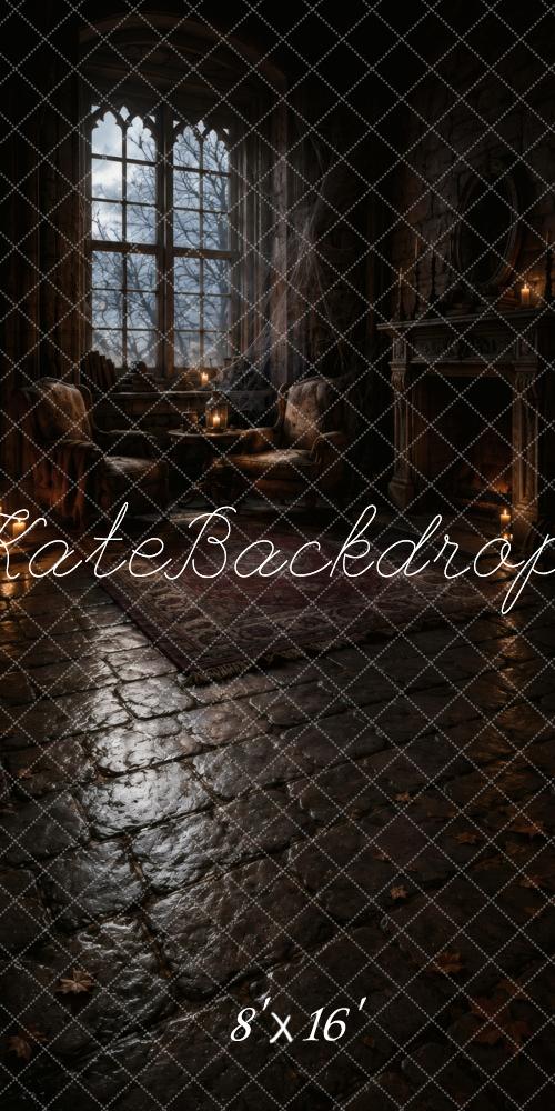 Kate Sweep Halloween Haunted Gothic Candlelit Stone Castle Room Printed Backdrop Designed by Vertigo Productions
