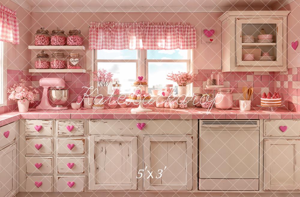 Kate Valentine's Day Pink Kitchen Hearts Backdrop Designed by Emetselch