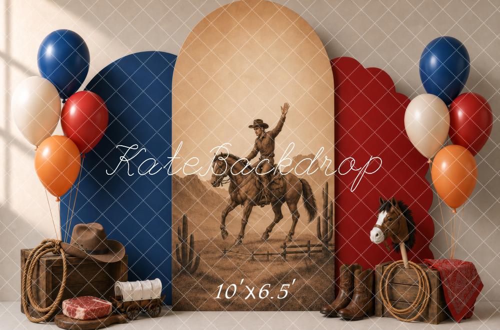 Kate Western Cowboy Rodeo Sepia Horse Balloons Printed Backdrop Designed by Shutter Swan Studios