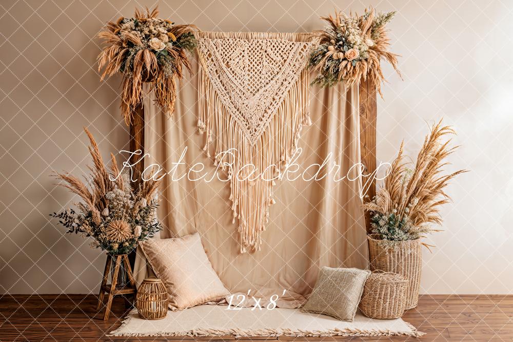 Kate Boho Macrame Flower Arch Beige Backdrop Designed by Emetselch